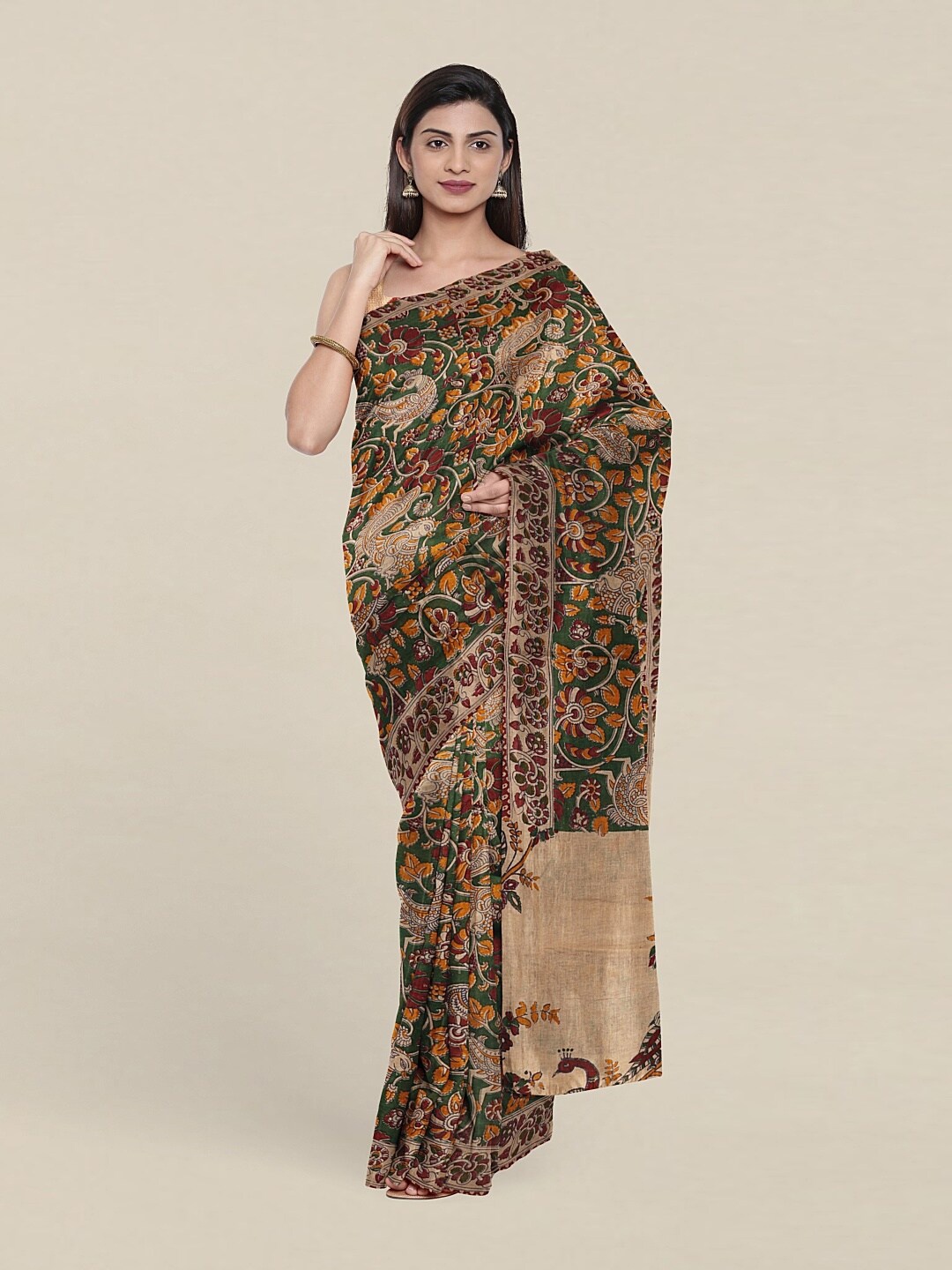 

Pothys Green & Beige Floral Saree