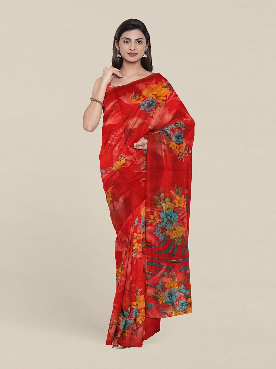 

Pothys Red & Orange Floral Saree