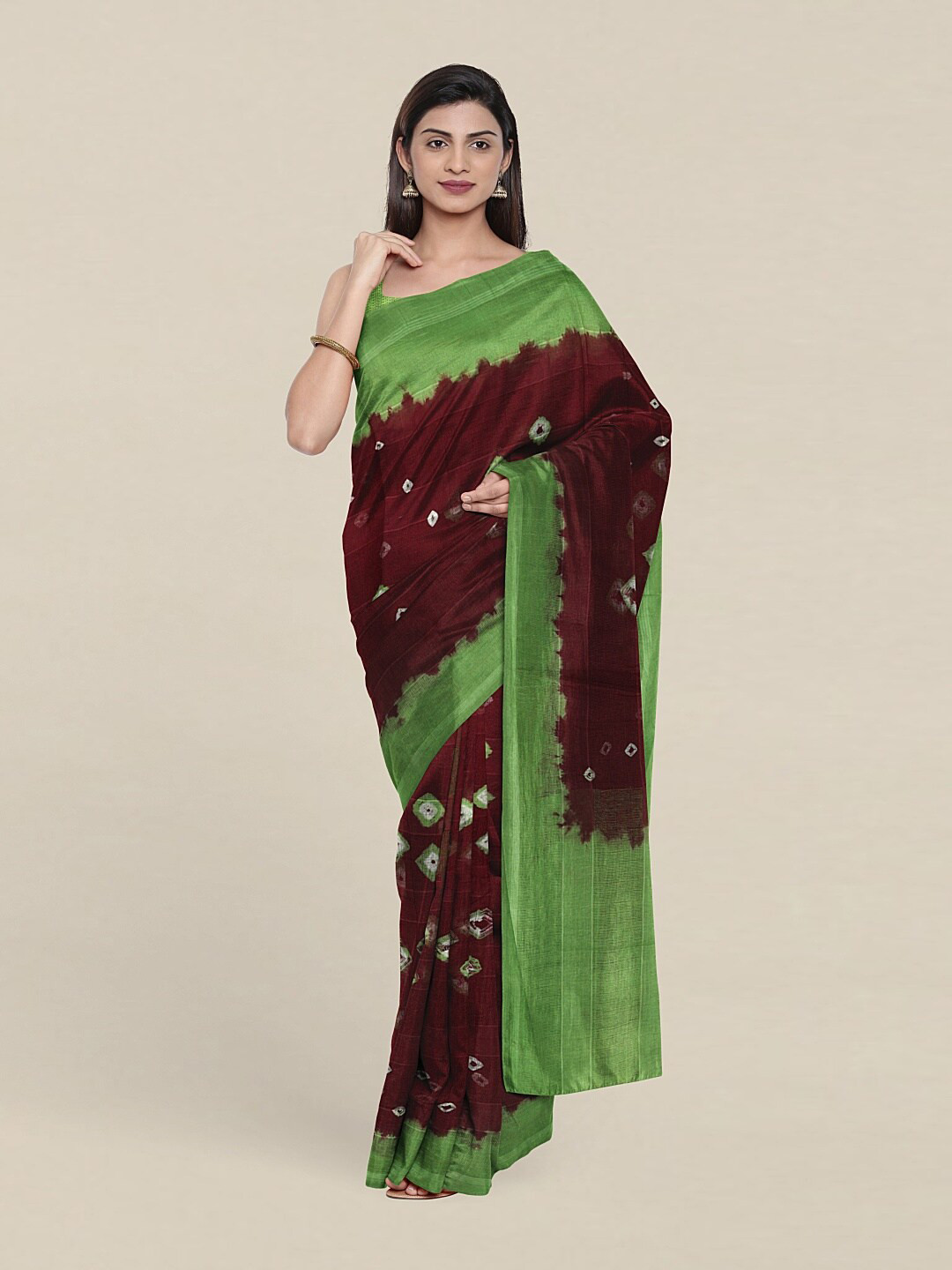 

Pothys Purple & Green Bandhani Saree