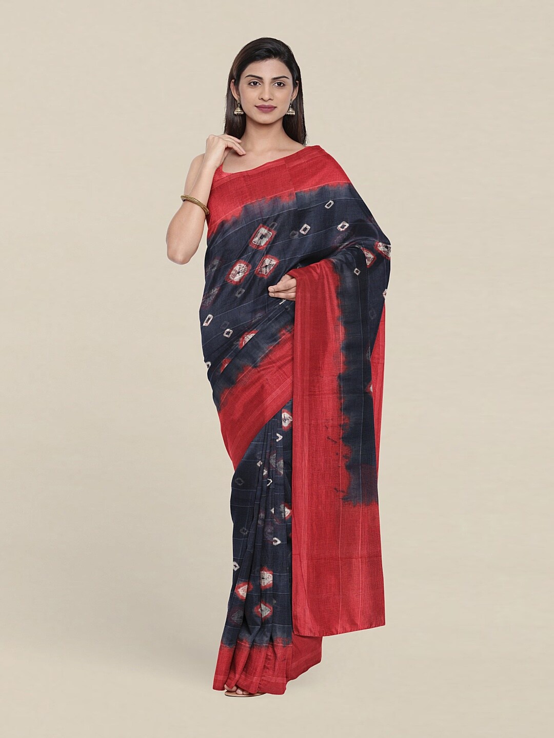 

Pothys Navy Blue & Red Bandhani Saree