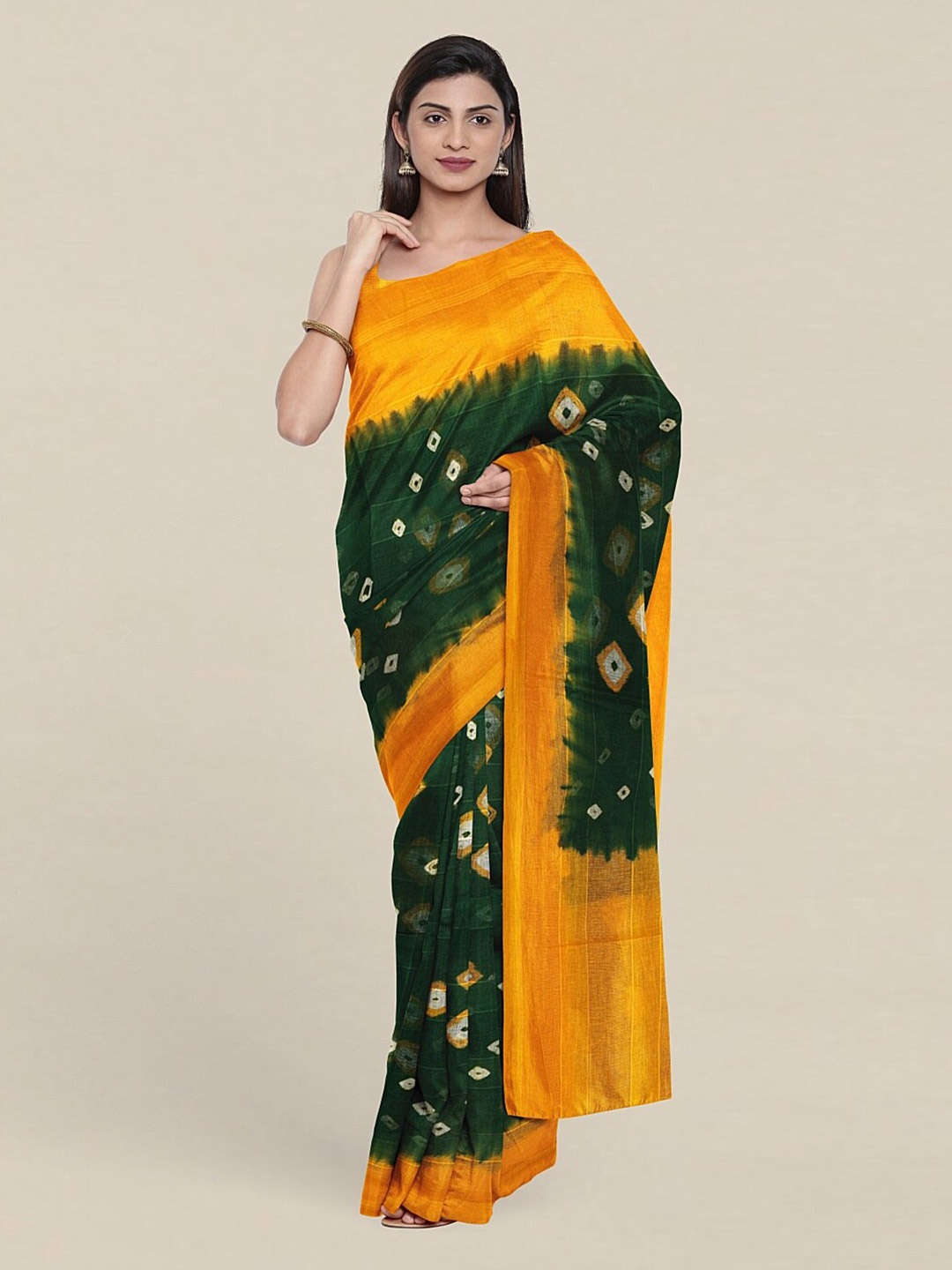 

Pothys Green & Yellow Bandhani Saree