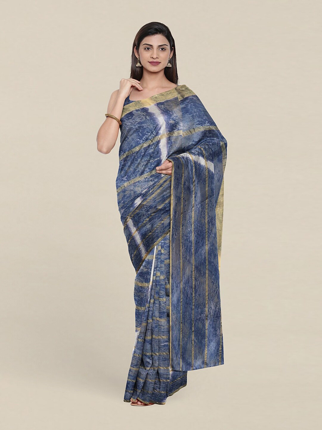 

Pothys Blue & Gold-Toned Printed Zari Saree