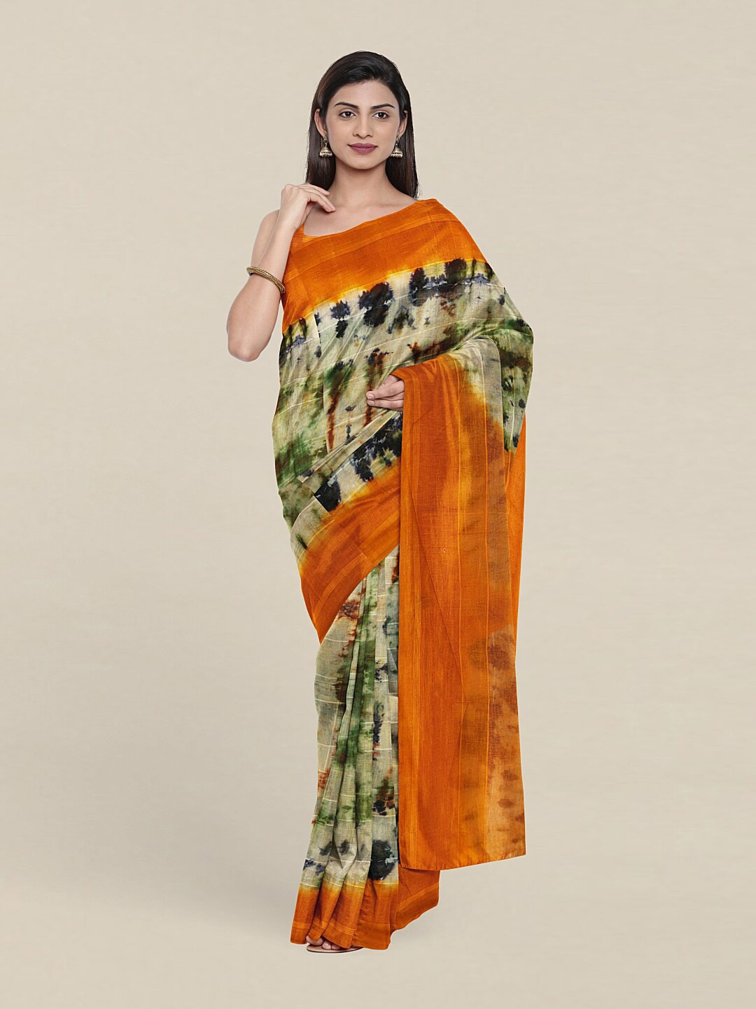 

Pothys Orange & Green Tie and Dye Saree