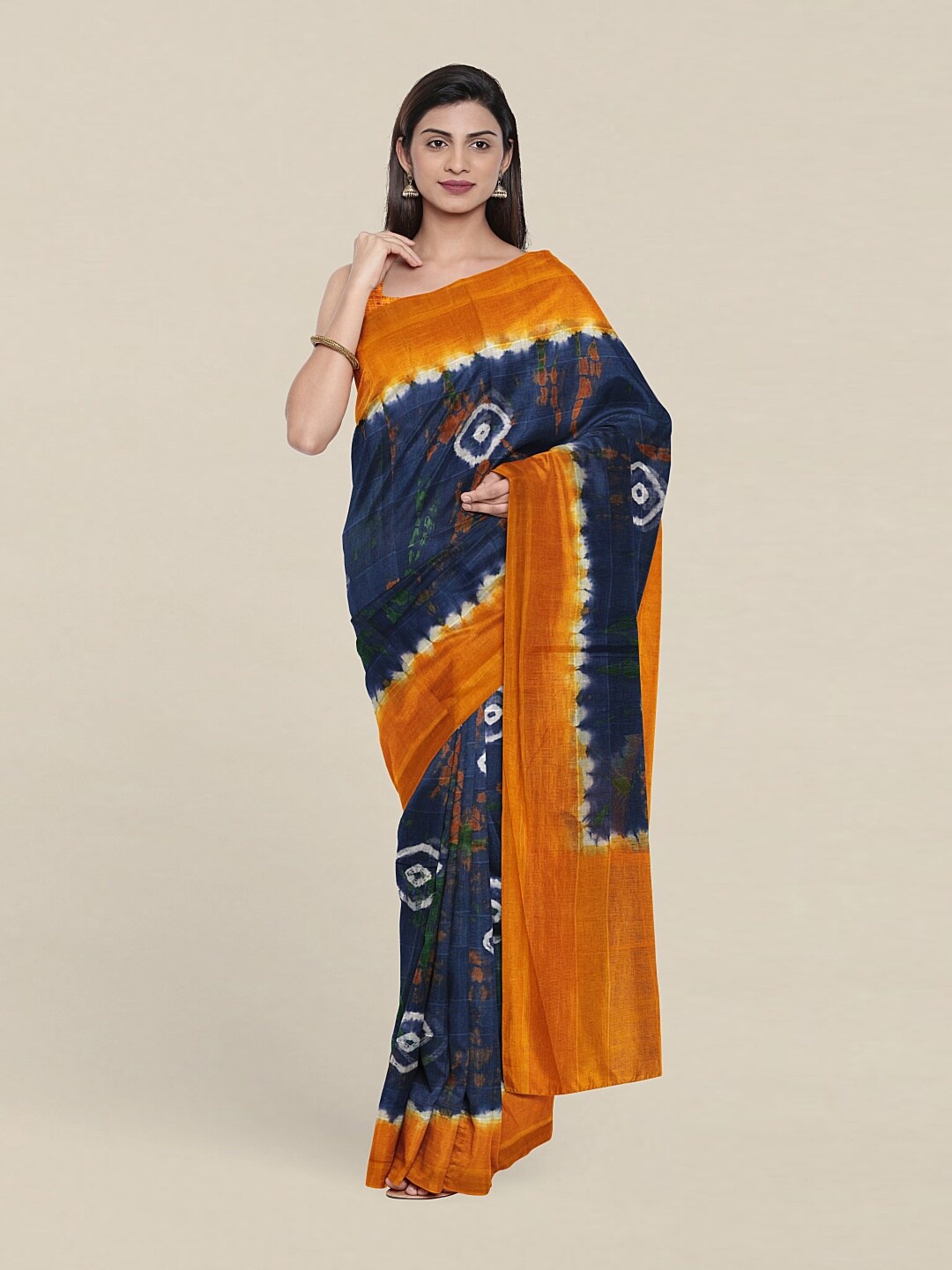 

Pothys Orange & Navy Blue Bandhani Saree