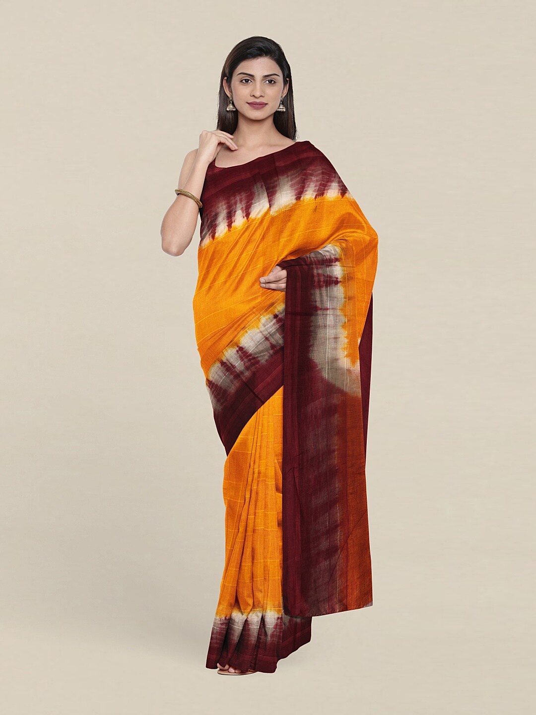 

Pothys Orange & Burgundy Tie and Dye Saree