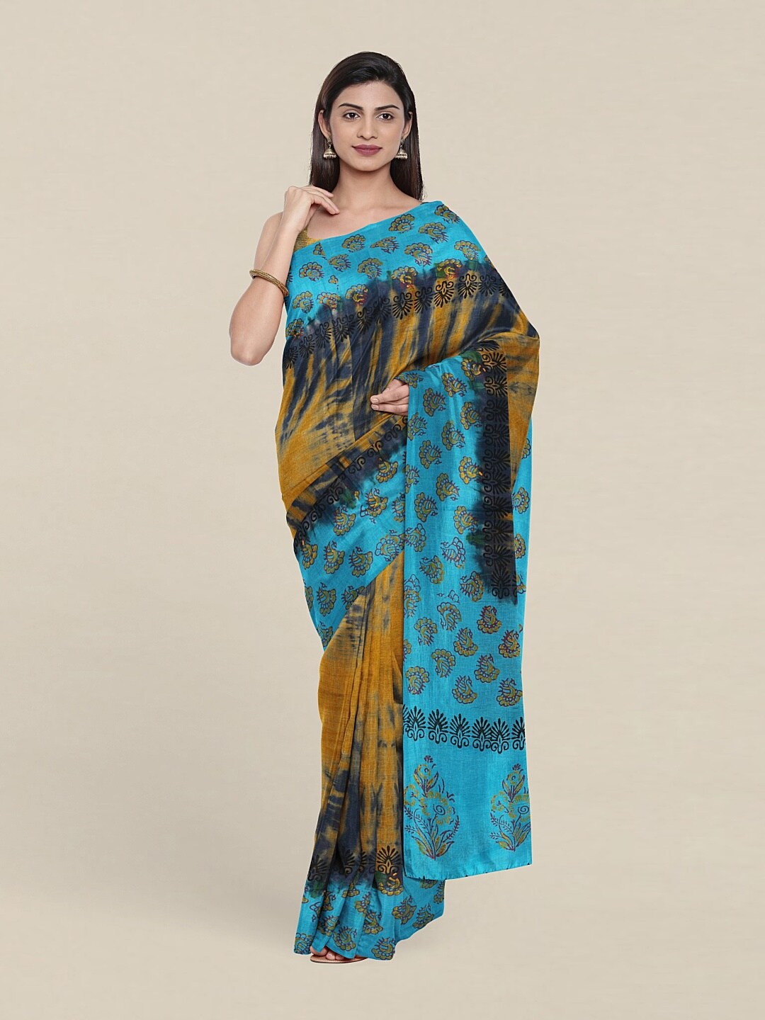 

Pothys Blue & Brown Tie and Dye Saree