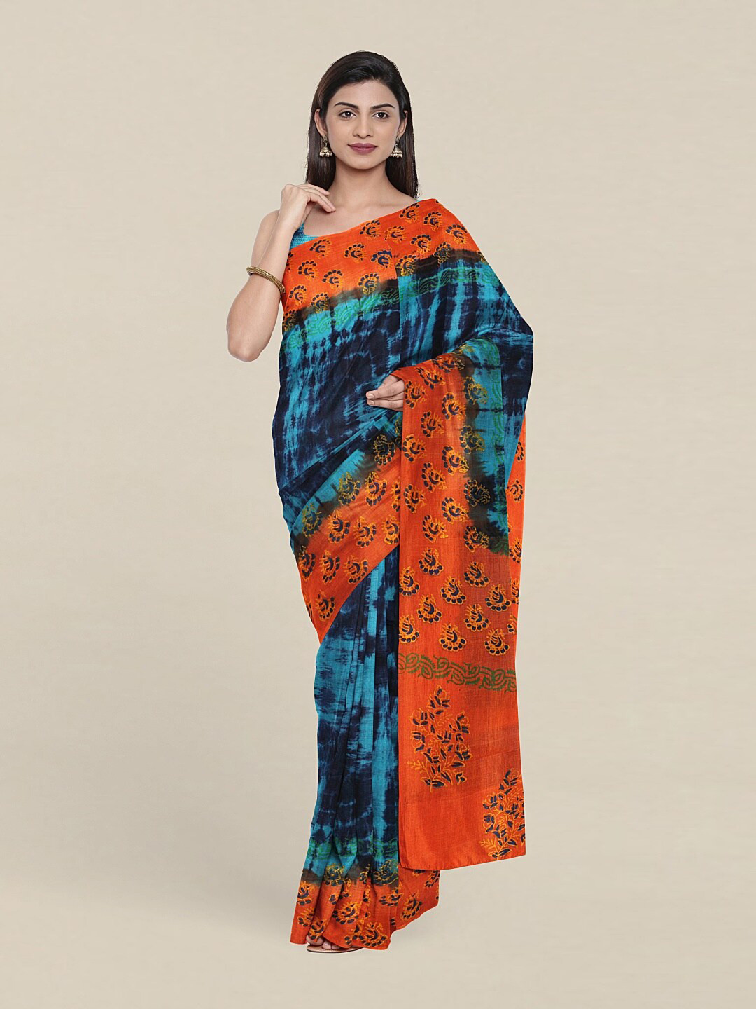 

Pothys Navy Blue & Green Tie and Dye Saree