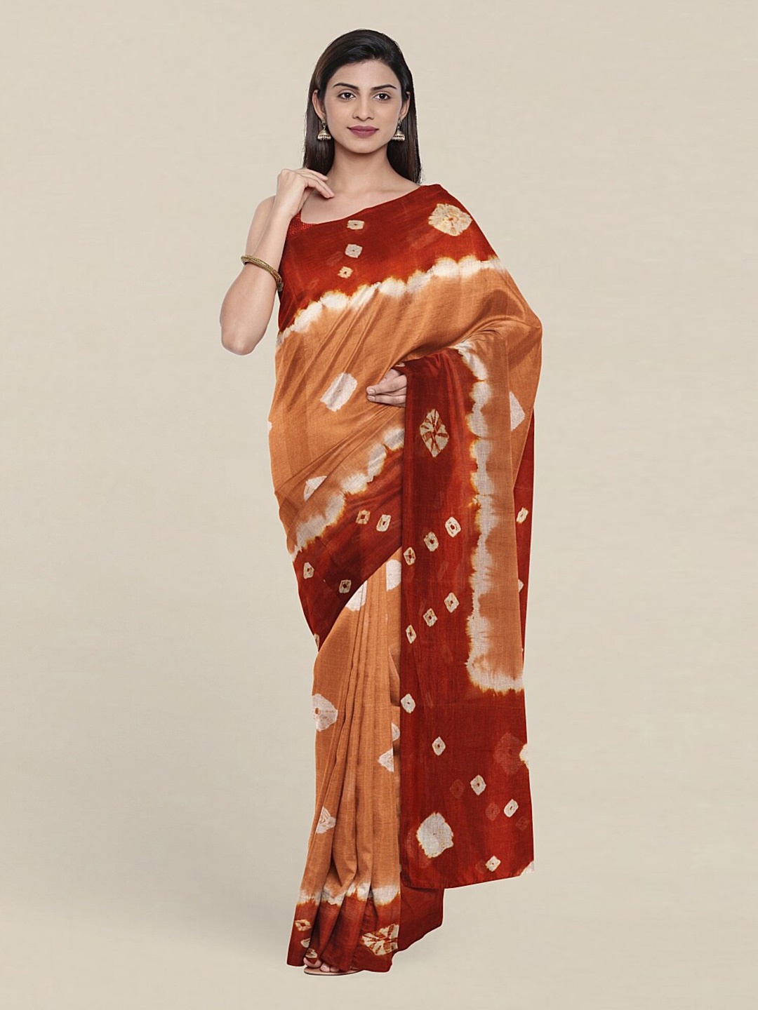 

Pothys Brown & White Bandhani Saree
