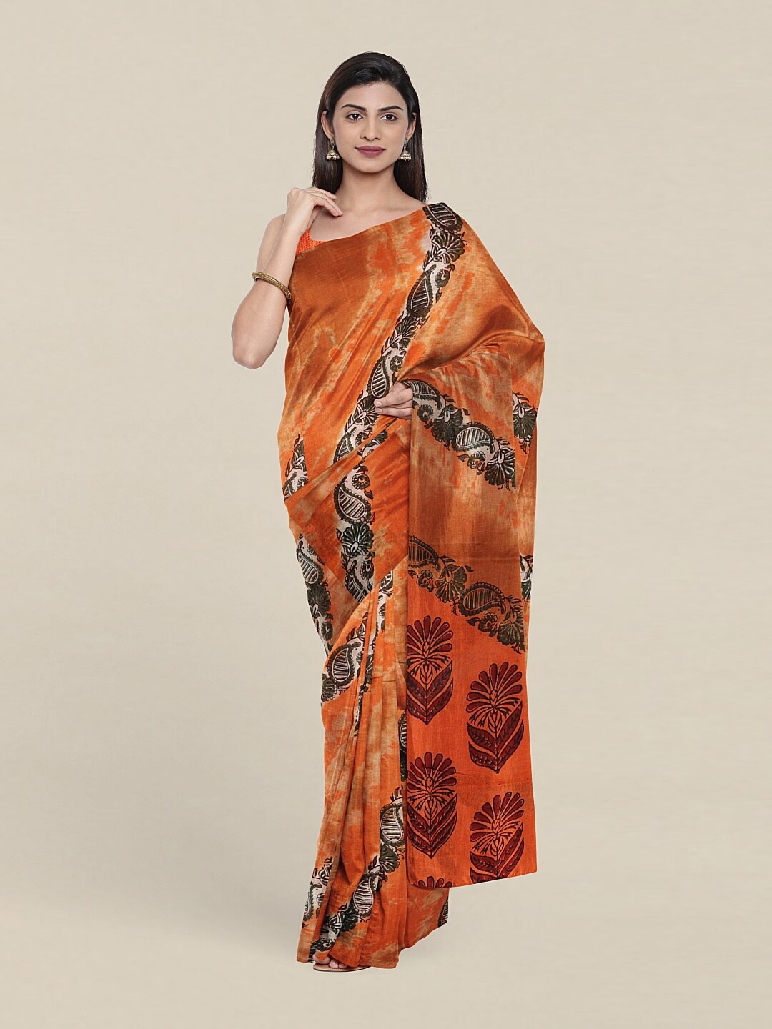 

Pothys Peach-Coloured & Black Paisley Saree
