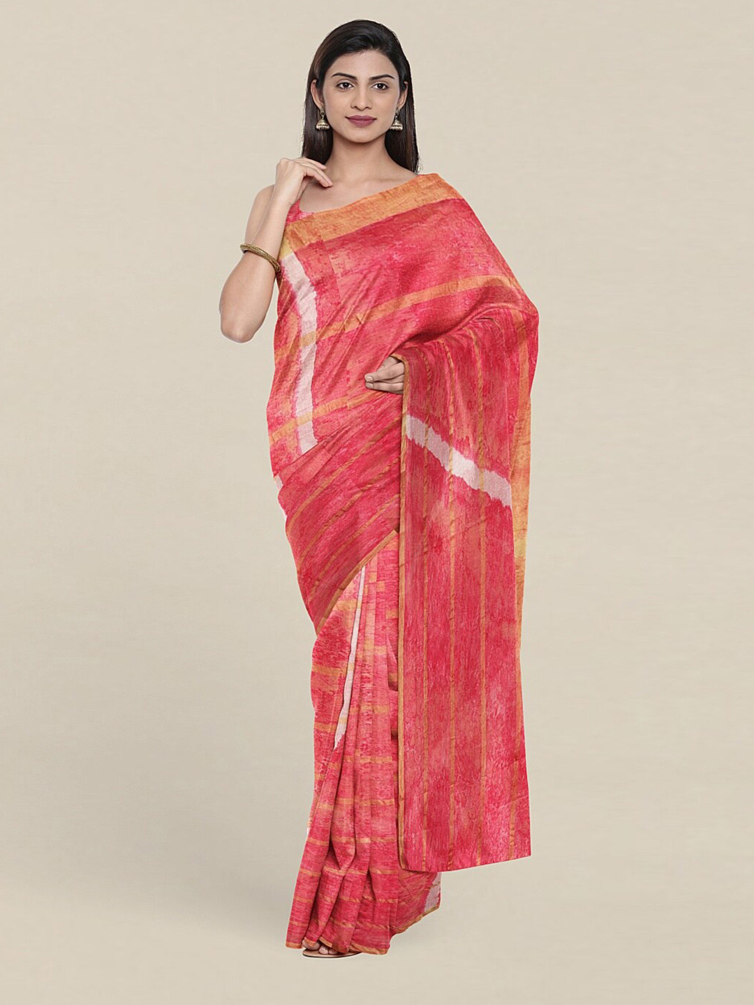 

Pothys Pink & White Striped Zari Saree