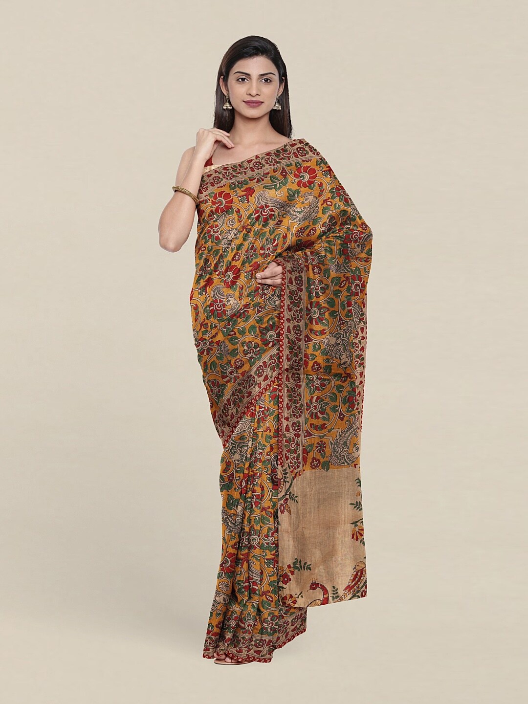 

Pothys Yellow & Red Kalamkari Saree