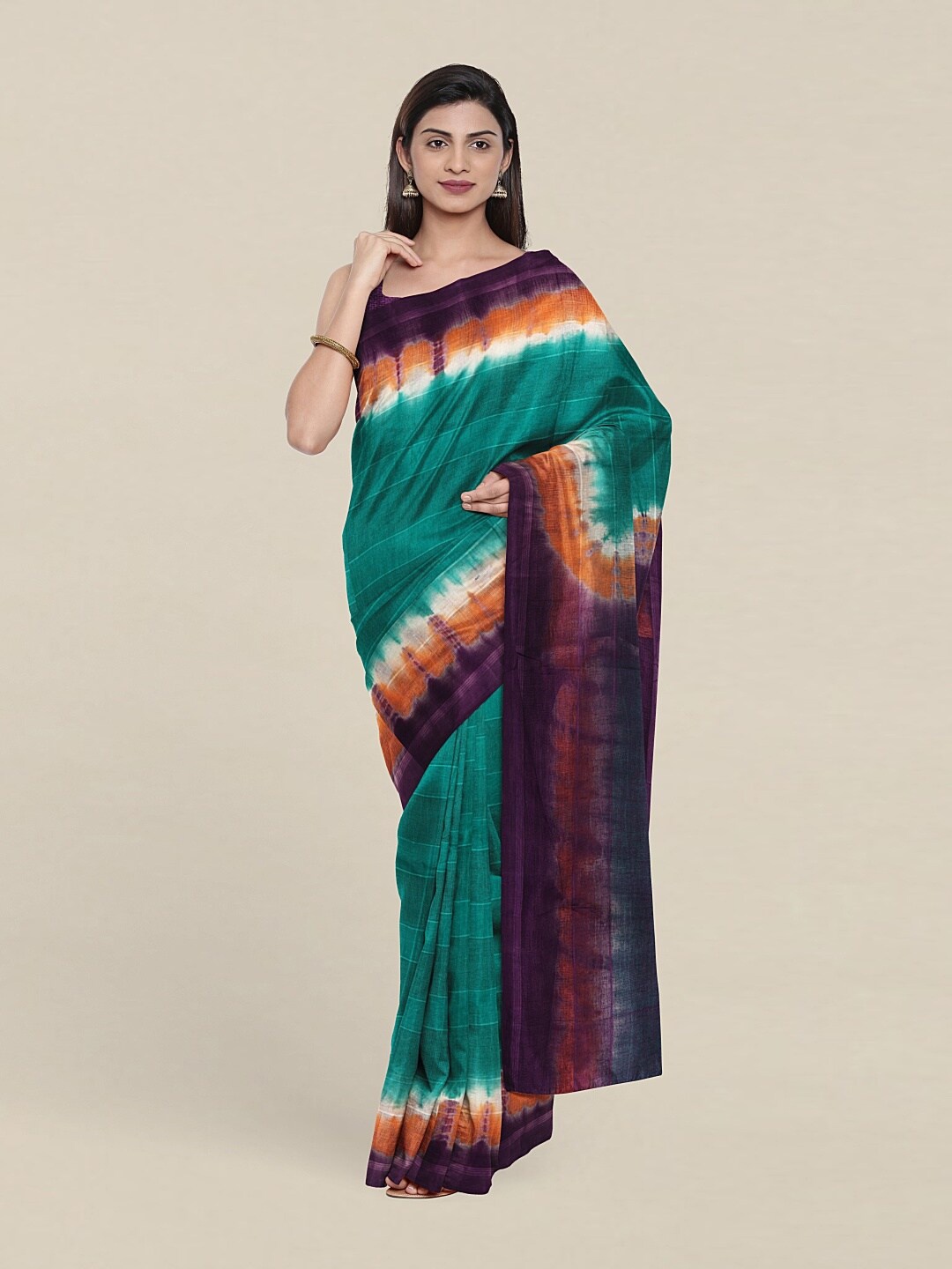 

Pothys Green & White Tie and Dye Saree