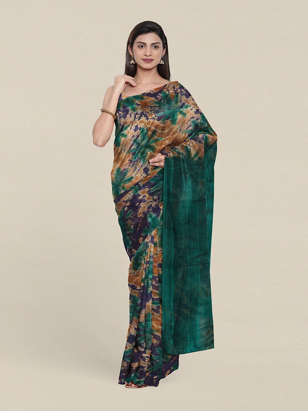 

Pothys Green & Purple Tie and Dye Printed Cotton Blend Saree