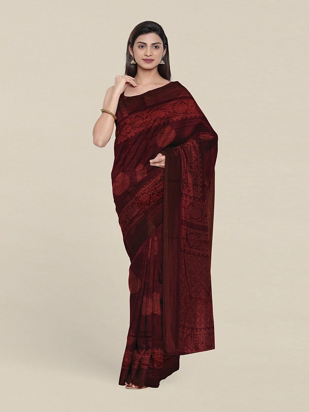 

Pothys Purple & Copper-Toned Ethnic Motifs Zari Saree