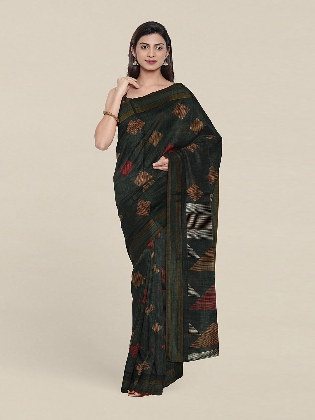 

Pothys Green & Red Printed Zari Saree