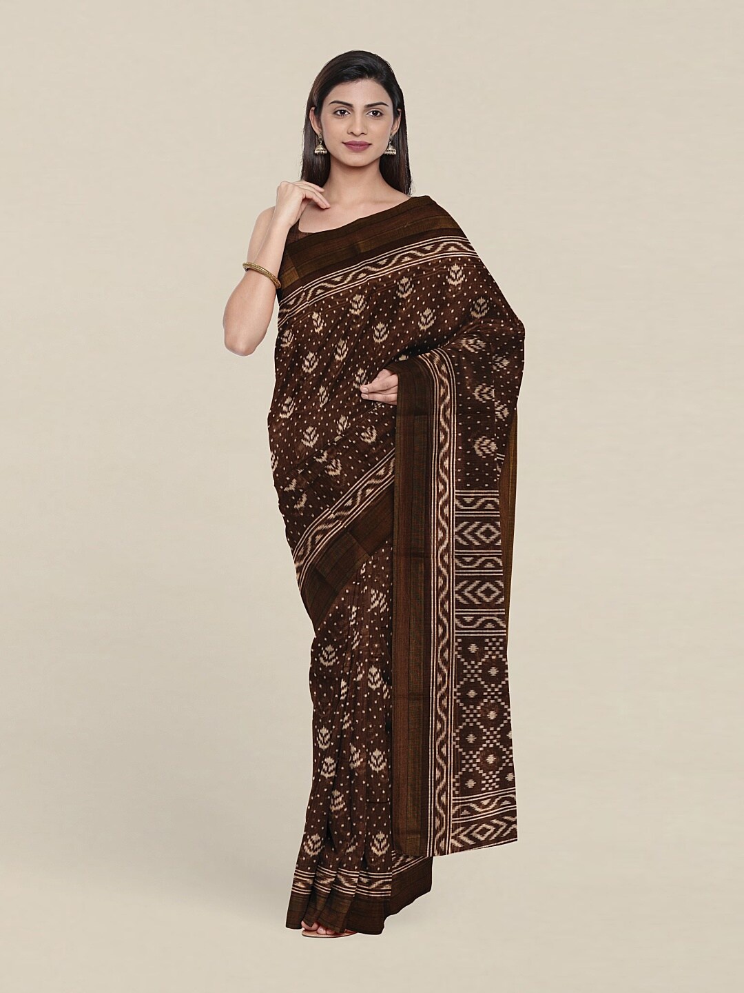 

Pothys Brown & Cream-Coloured Floral Printed Cotton Blend Saree