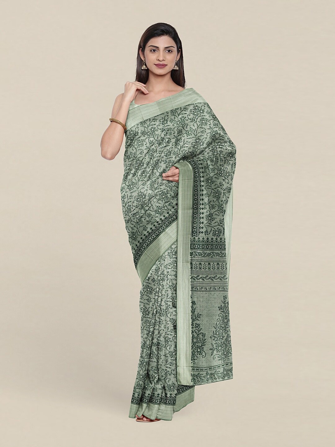 

Pothys Green & White Floral Saree