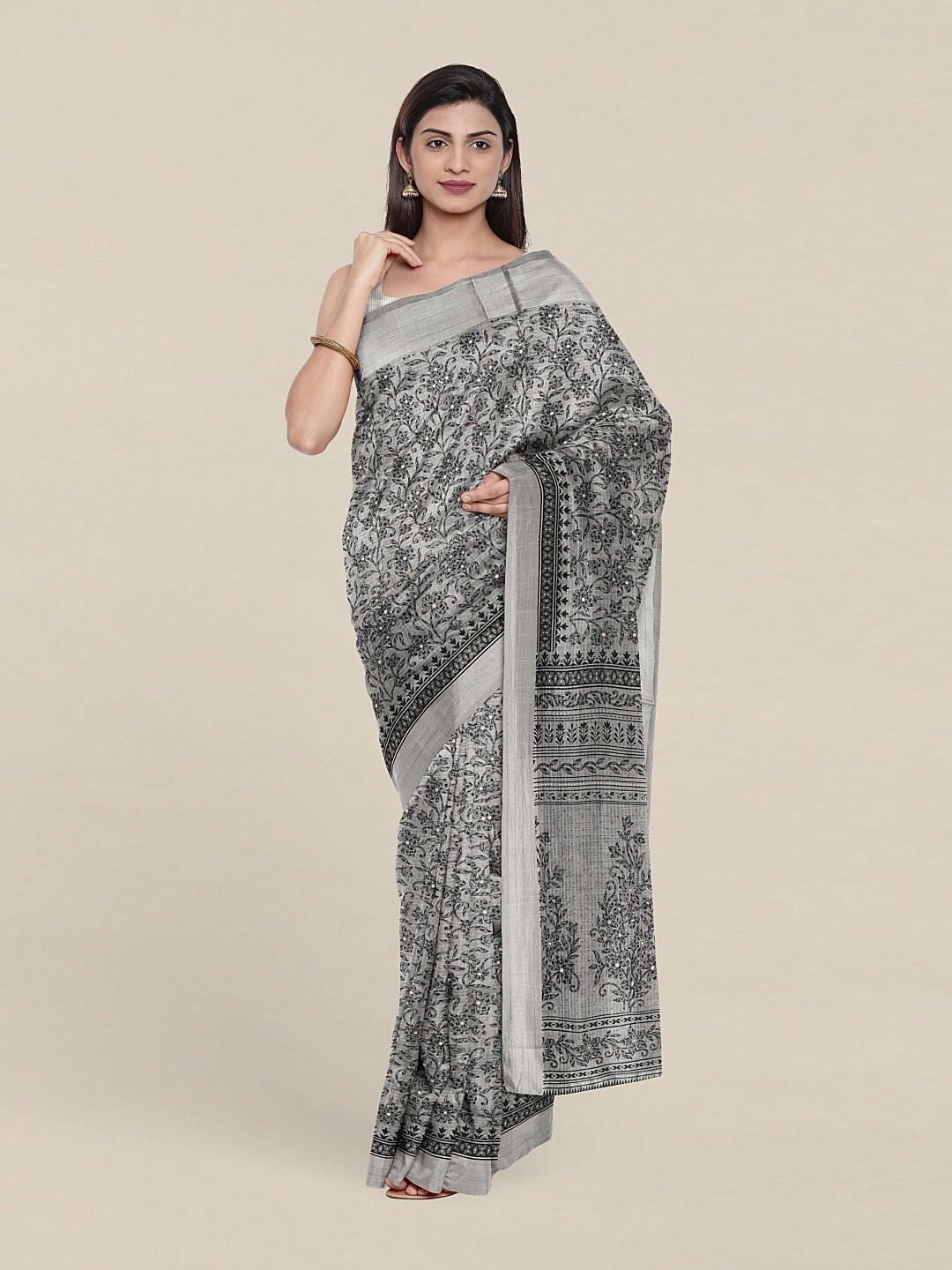

Pothys Grey & Black Floral Saree