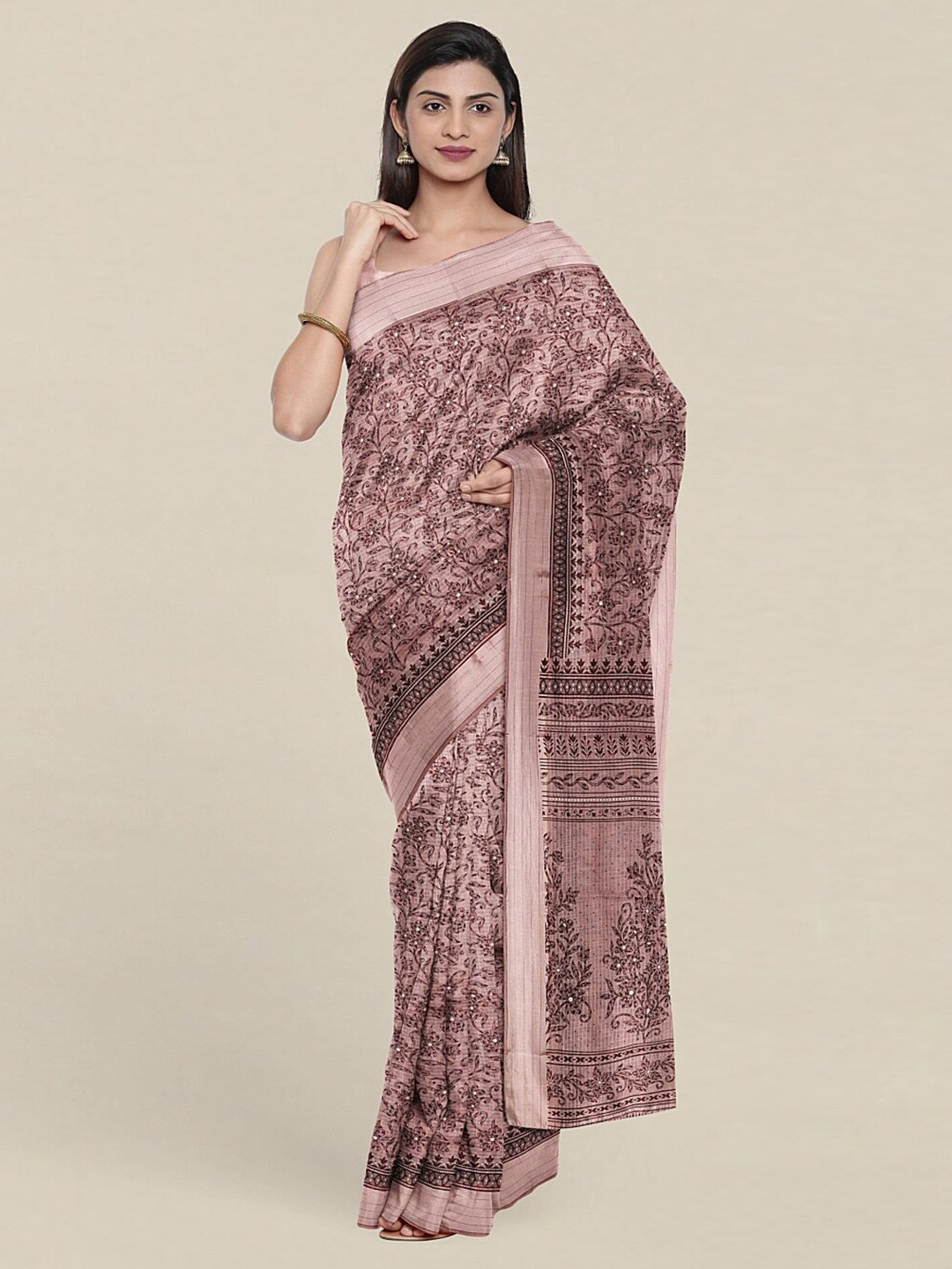 

Pothys Mauve & Brown Floral Saree