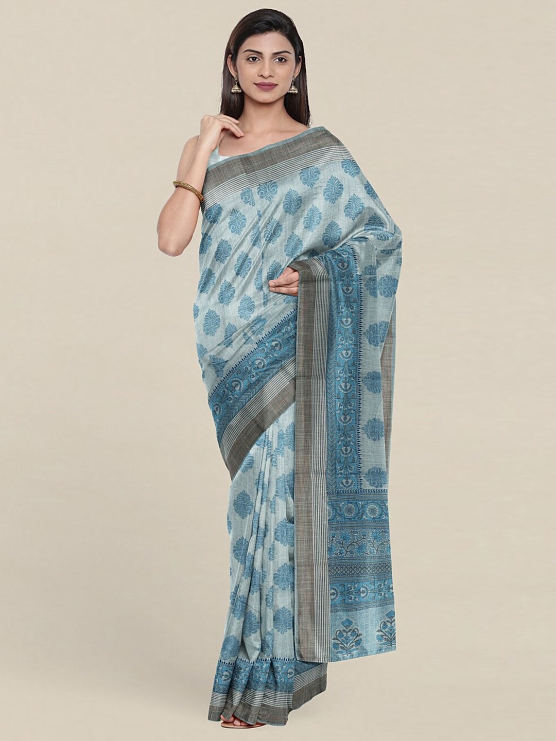 

Pothys Blue & Grey Ethnic Motifs Zari Saree
