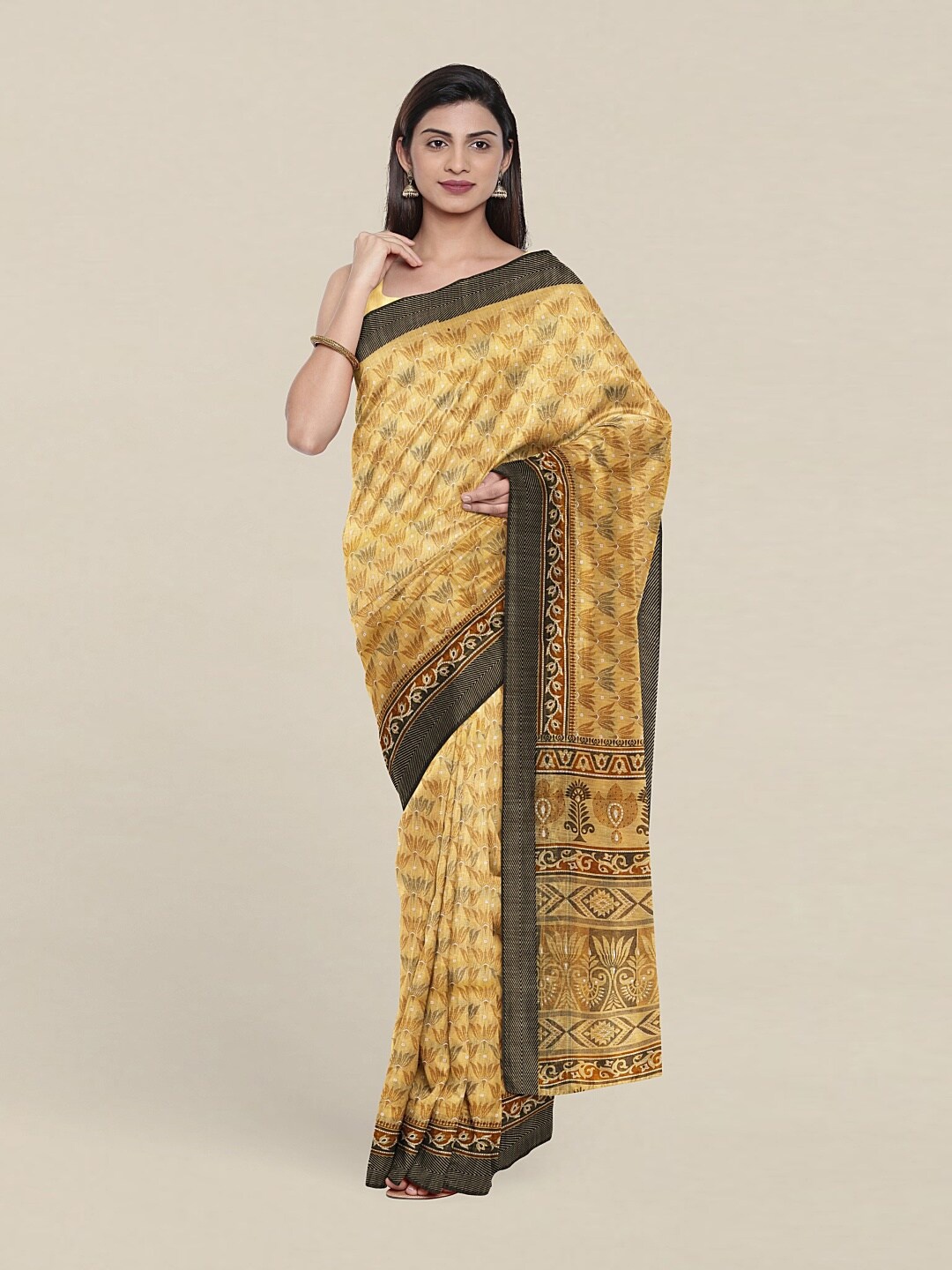 

Pothys Yellow & Grey Floral Saree