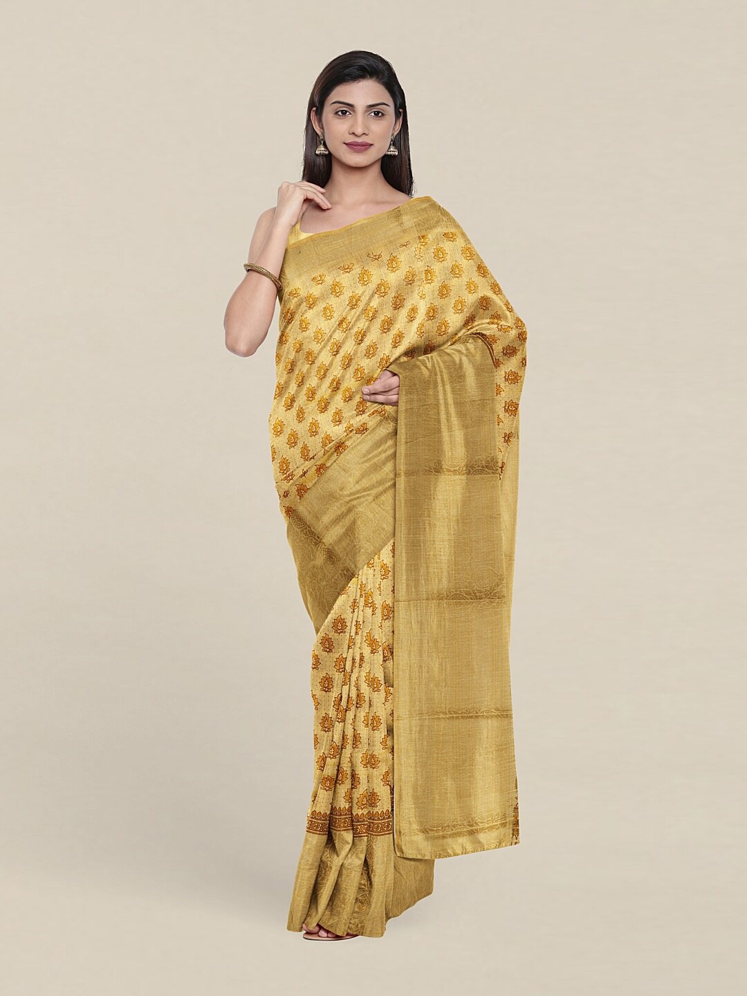 

Pothys Yellow & Brown Floral Printed Zari Saree