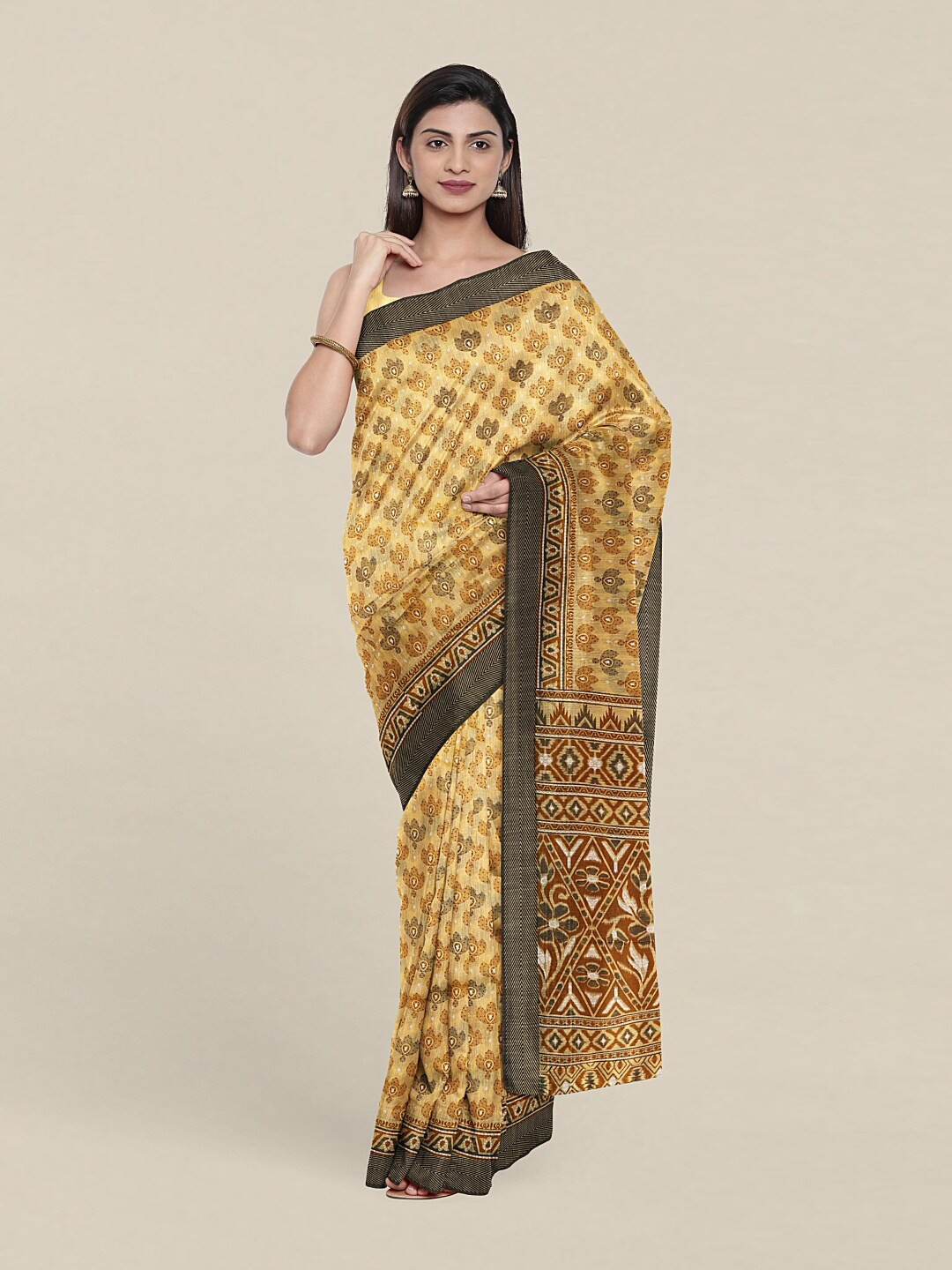 

Pothys Yellow & Grey Floral Printed Saree