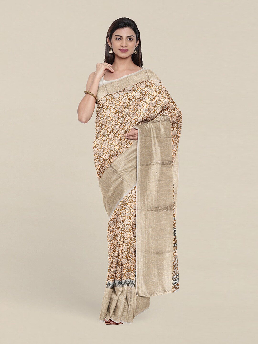 

Pothys Cream-Coloured & Black Floral Printed Zari Saree