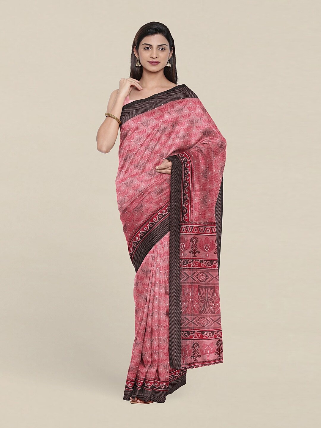 

Pothys Pink & Black Printed Saree