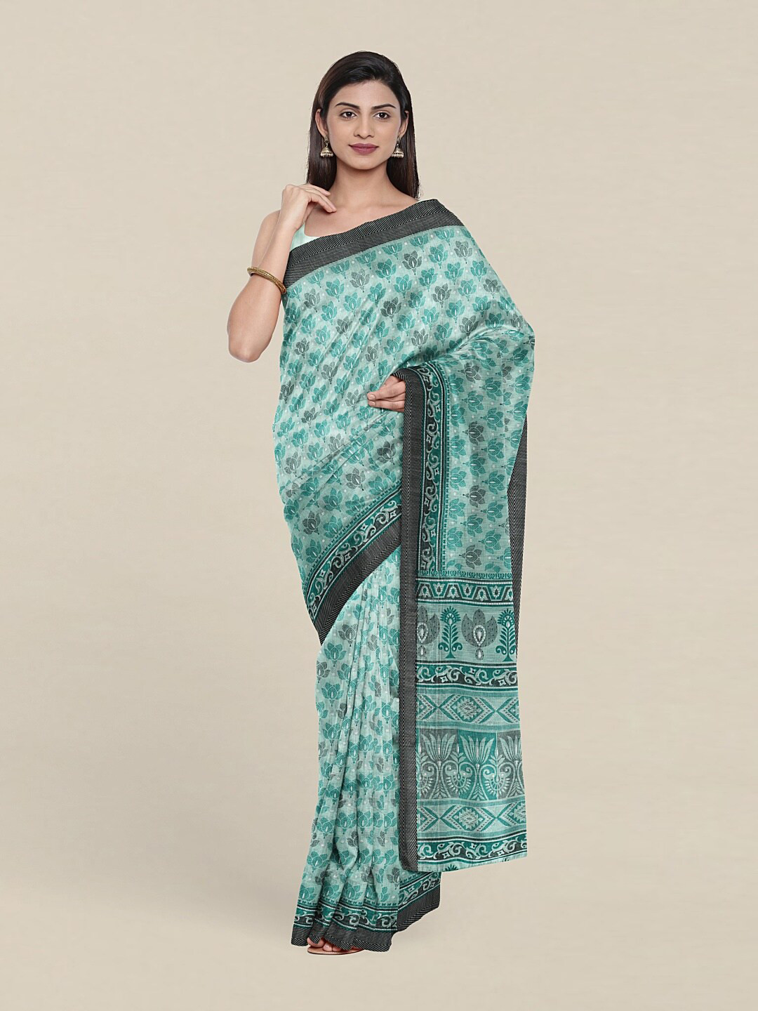

Pothys Sea Green & Grey Floral Saree