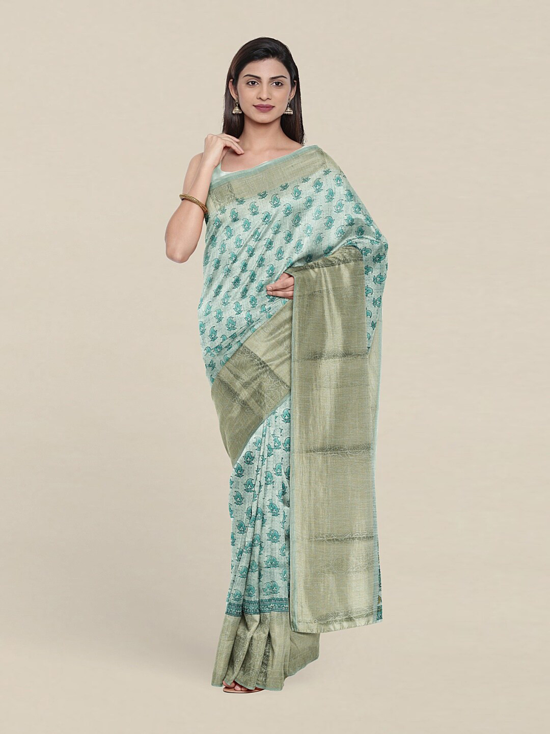 

Pothys Green & Black Floral Zari Saree