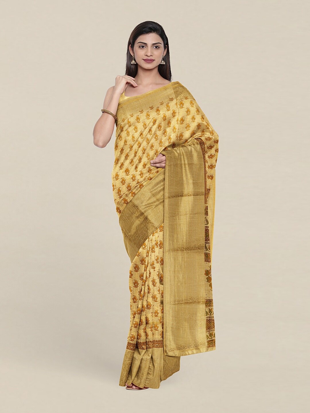 

Pothys Yellow & Red Floral Zari Saree