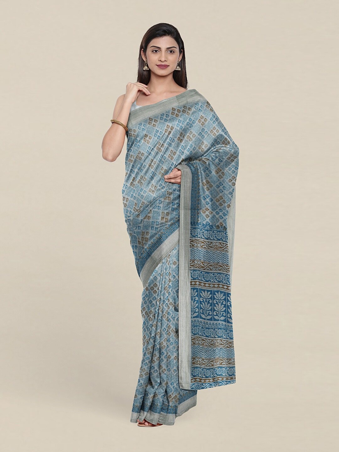 

Pothys Blue & Brown Floral Saree