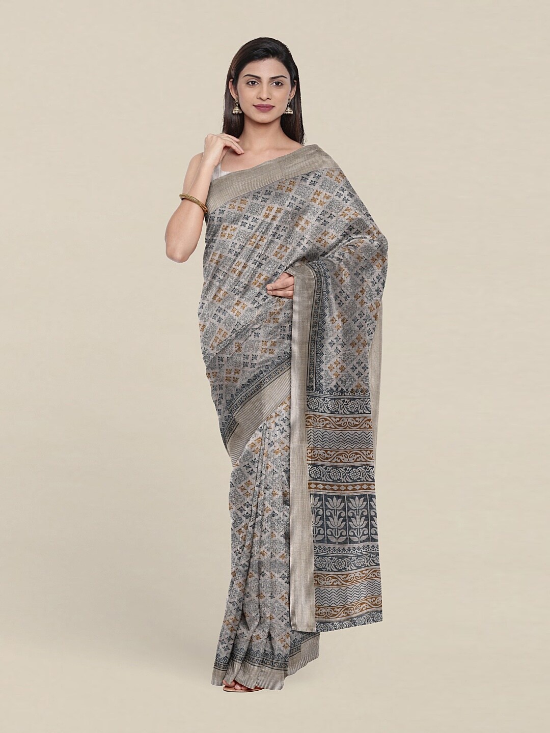 

Pothys Grey Ethnic Motifs Saree