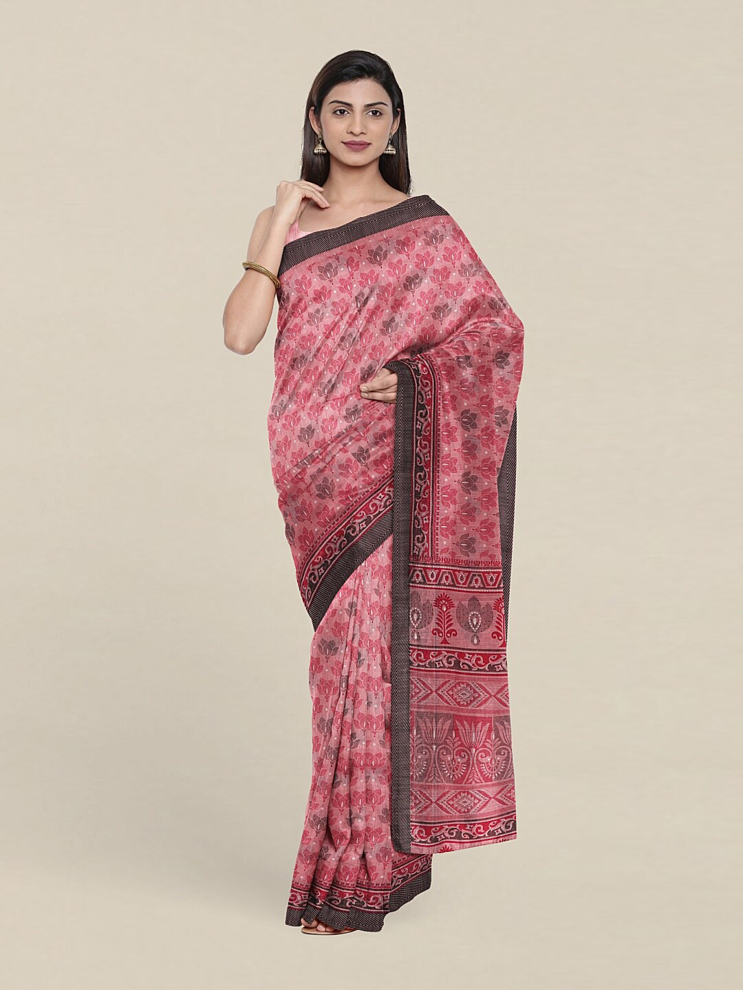 

Pothys Pink & Maroon Floral Saree
