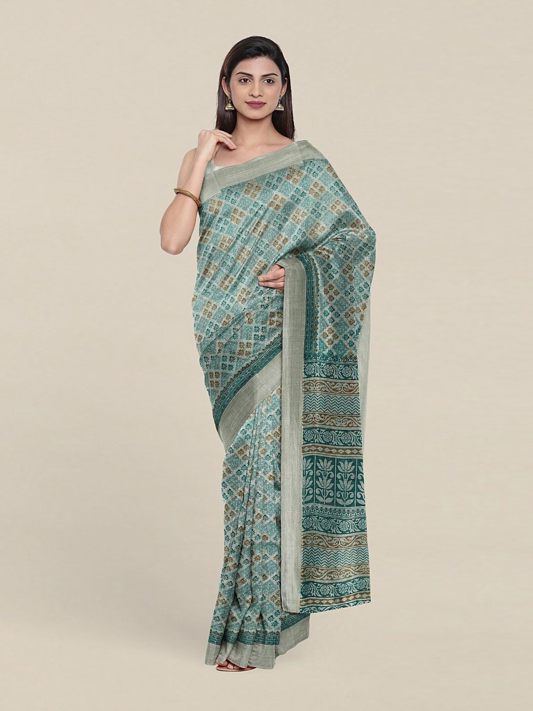 

Pothys Blue & Brown Floral Saree