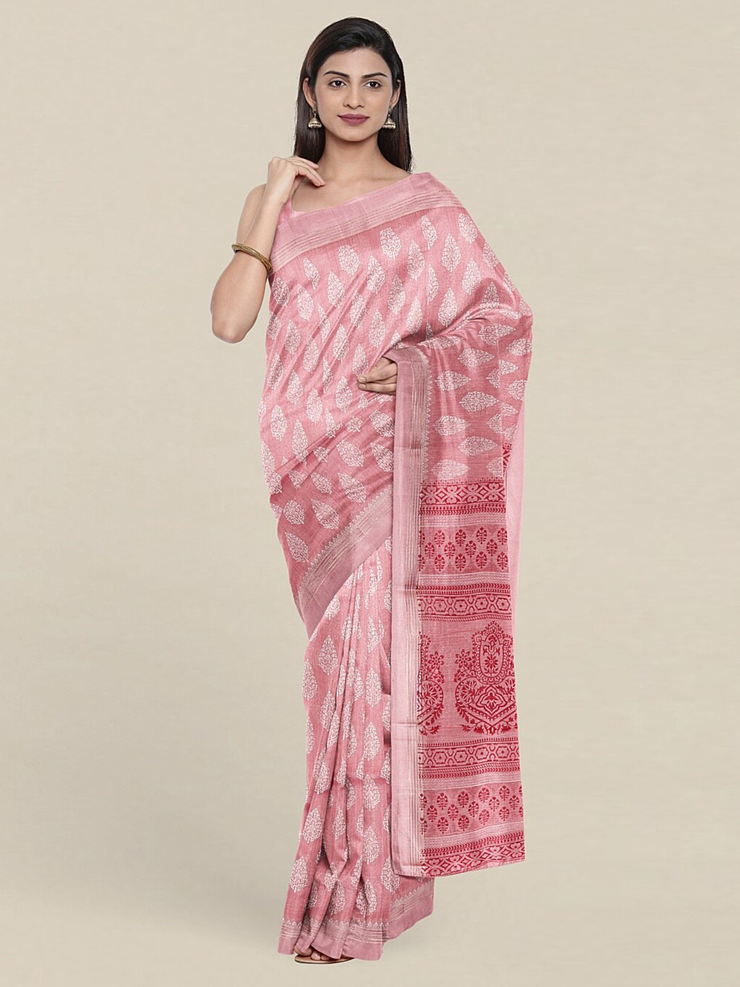 

Pothys Pink & White Floral Zari Saree