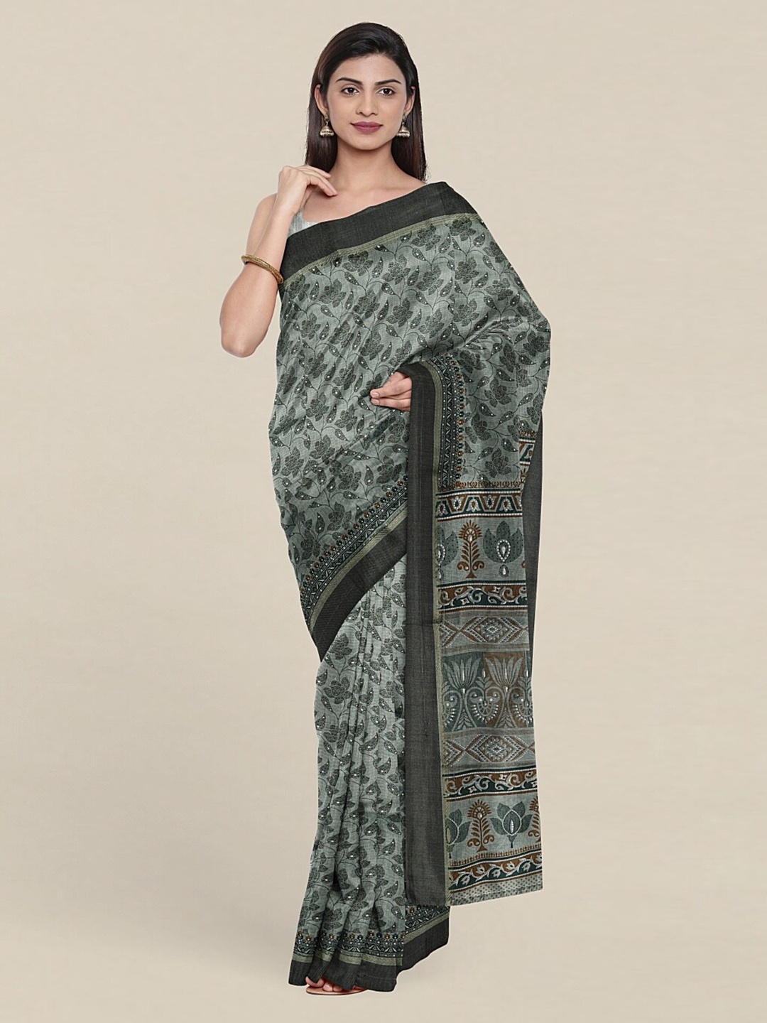 

Pothys Grey & Brown Floral Saree