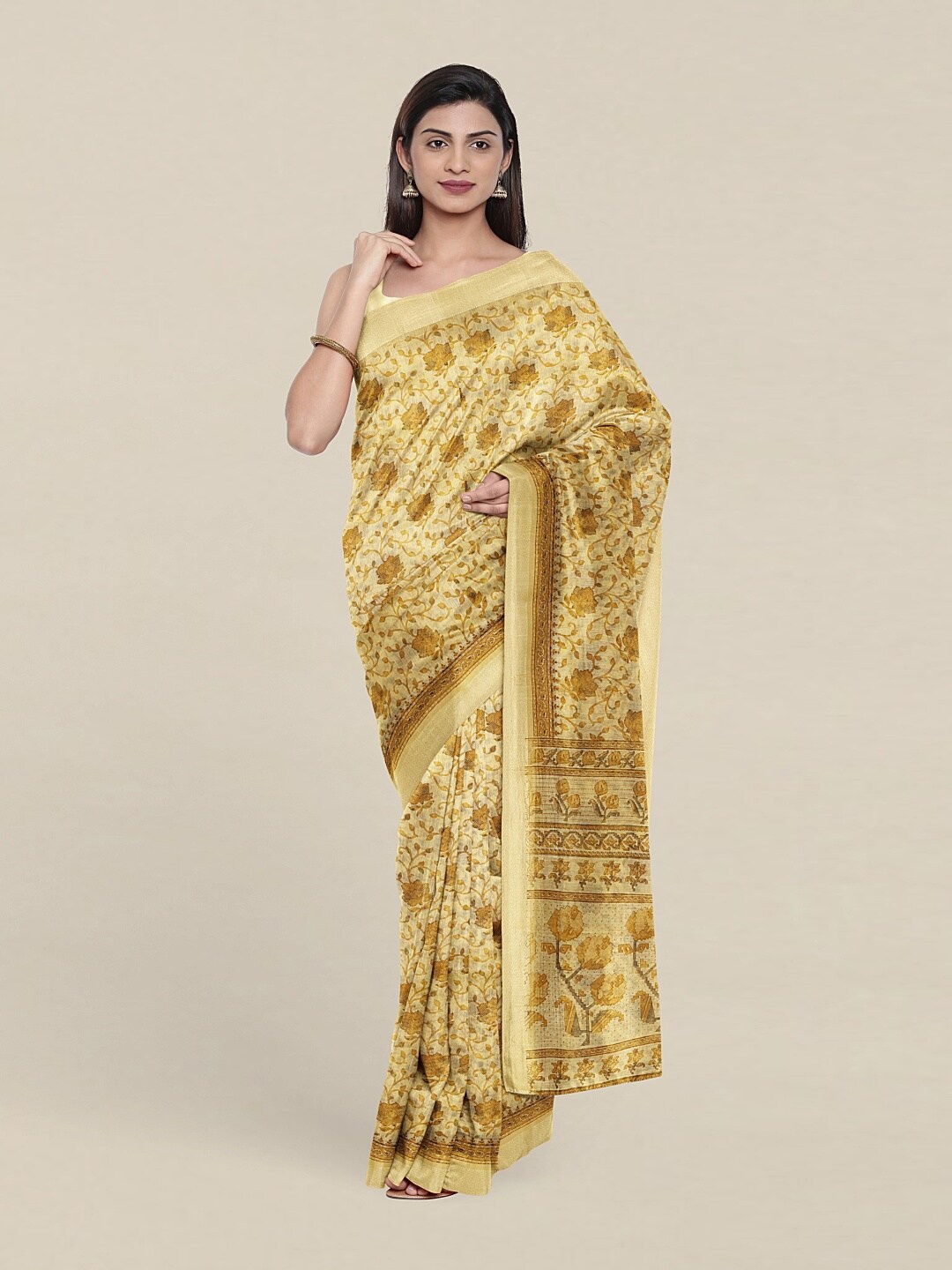 

Pothys Yellow & Brown Floral Saree