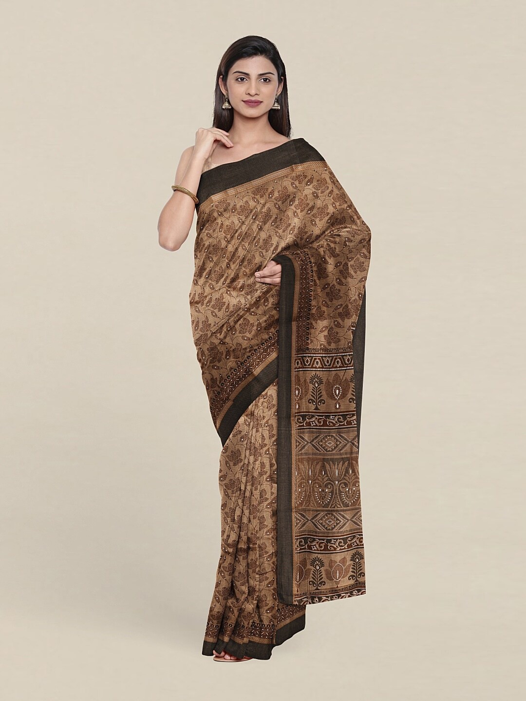 

Pothys Brown & Grey Floral Zari Saree