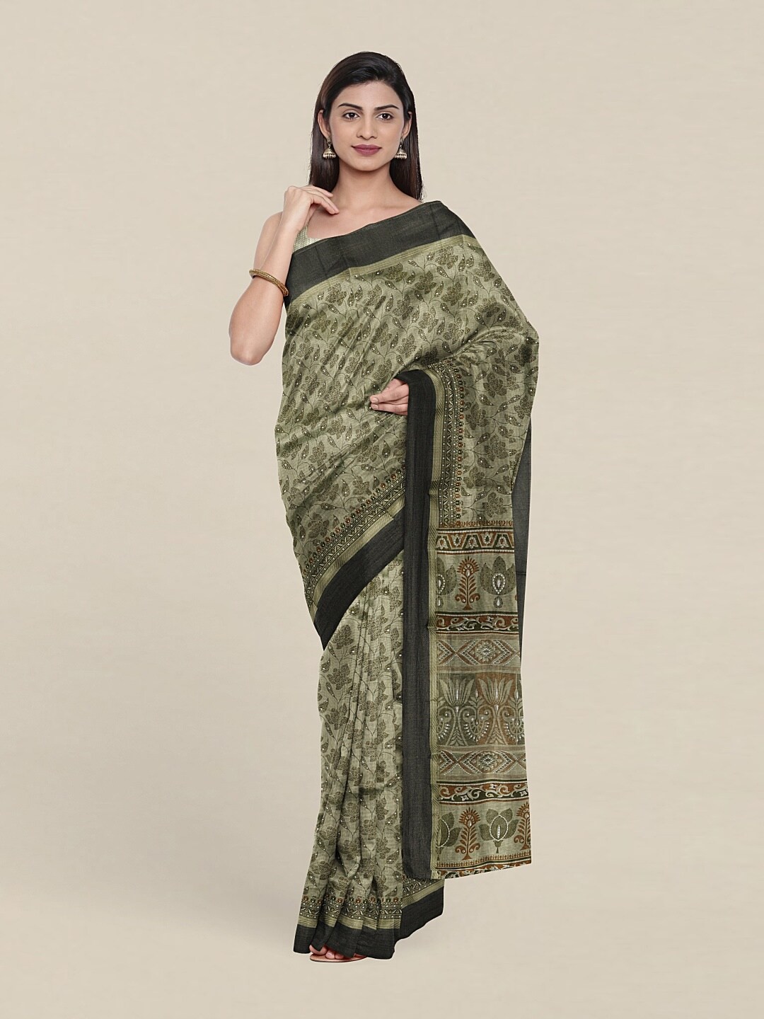 

Pothys Green & White Floral Zari Saree