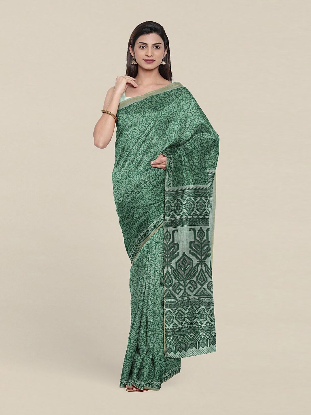 

Pothys Green Floral Zari Saree