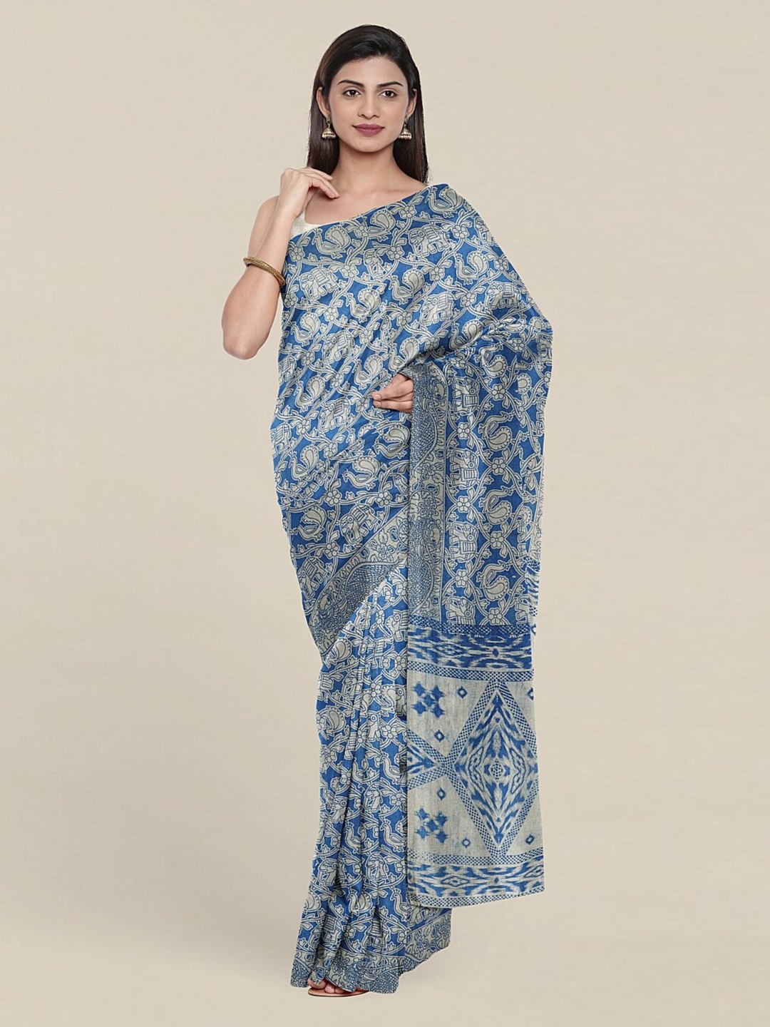 

Pothys Blue & Grey Ethnic Motifs Pure Cotton Saree