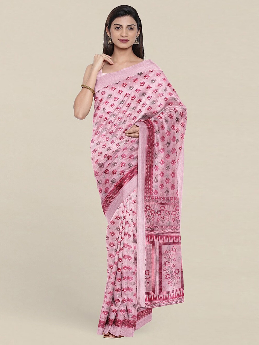 

Pothys Pink & Grey Floral Saree