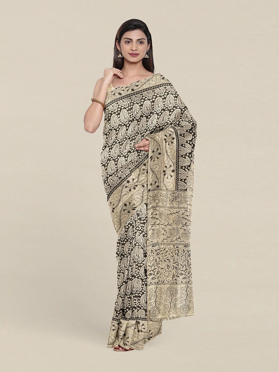 

Pothys Black & Cream-Coloured Paisley Pure Cotton Saree