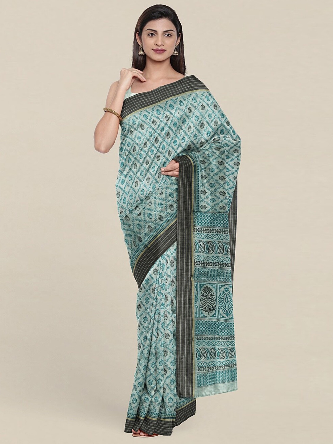 

Pothys Blue & Black Floral Printed Saree