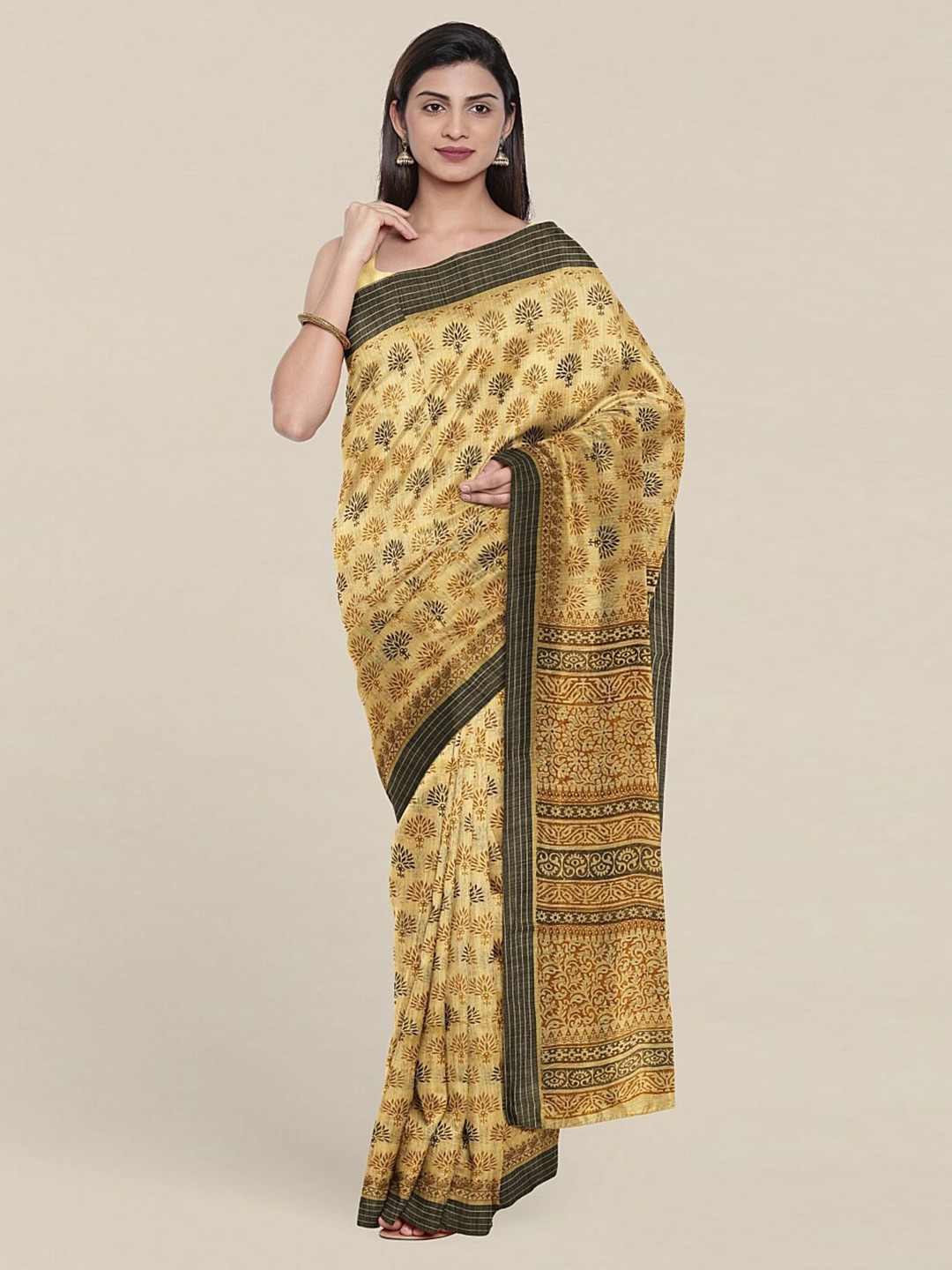 

Pothys Yellow & Grey Floral Printed Saree