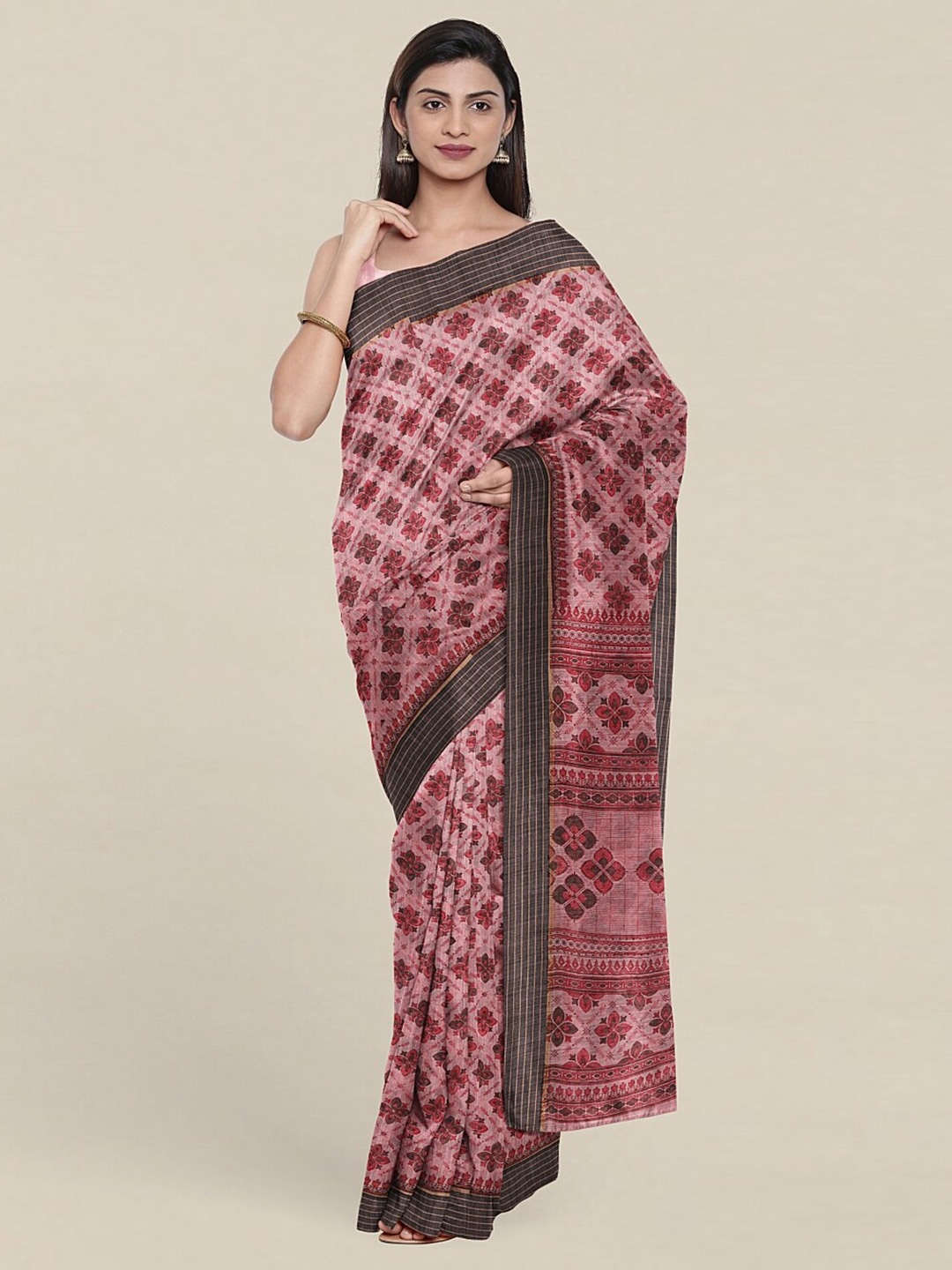

Pothys Pink & Grey Floral Printed Saree
