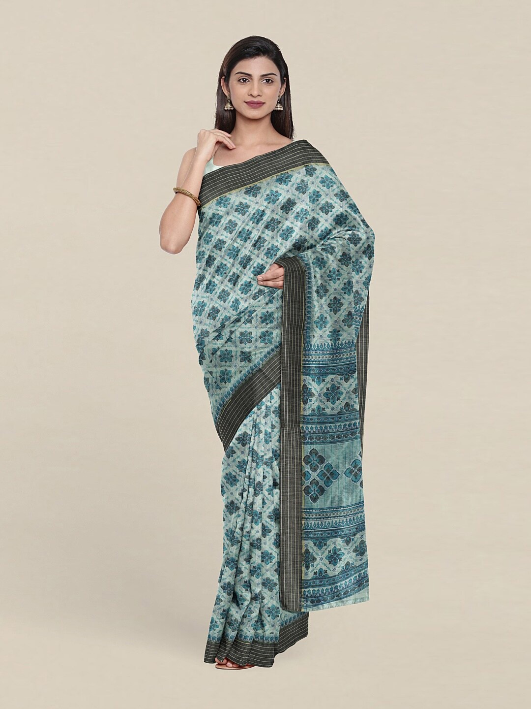 

Pothys Blue & Grey Floral Saree