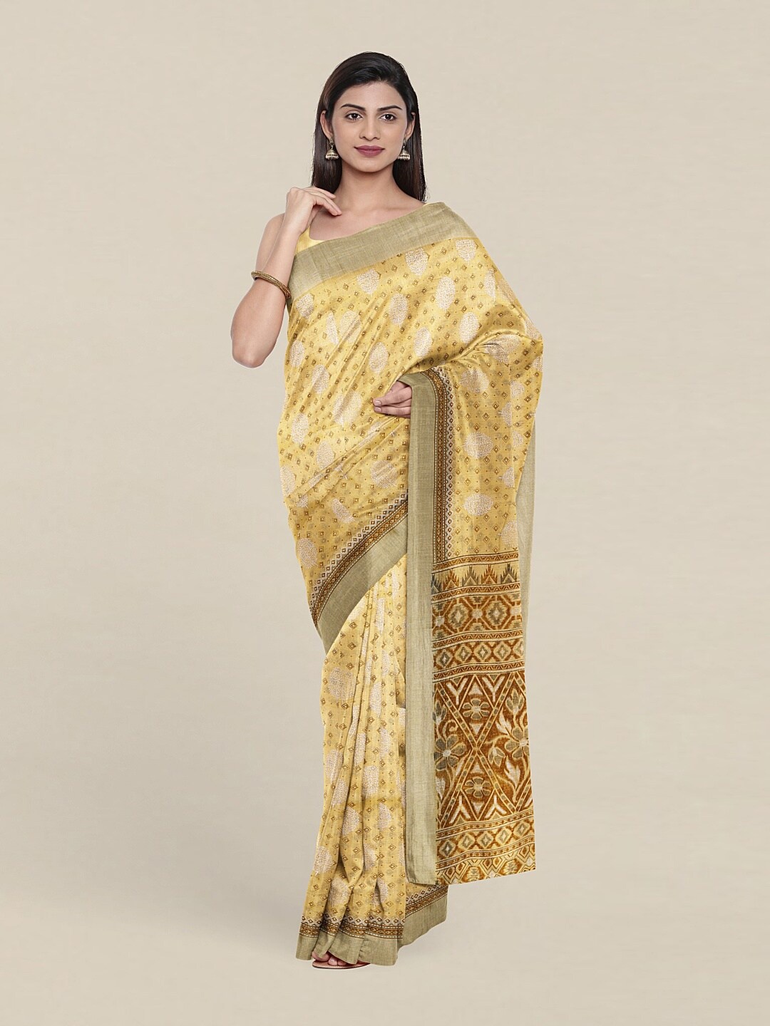 

Pothys Yellow & White Floral Zari Saree